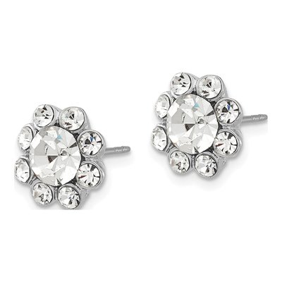 1928 Silver-tone Clear Crystal Button Earrings – view 2