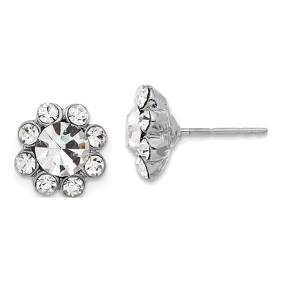 1928 Silver-tone Clear Crystal Button Earrings