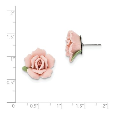 Stainless Steel Pink Porcelain Stud Earrings – view 2
