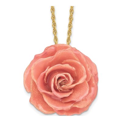 Real Rose Pendant Necklace, 20in Gold-tone Chain