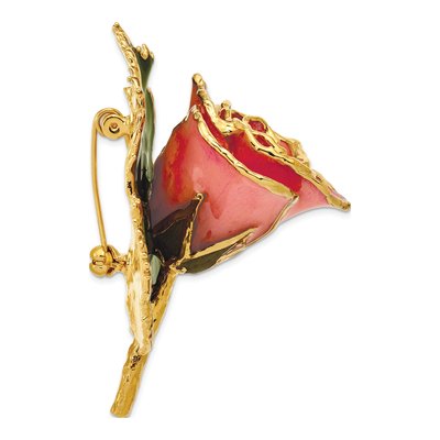 24k Gold-Trim Pink Rose Leaf Pin – view 2