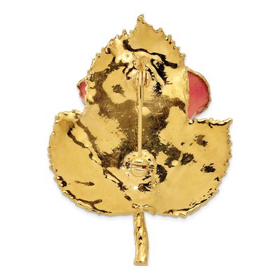 24k Gold-Trim Pink Rose Leaf Pin – view 4