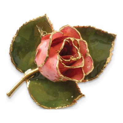 24k Gold-Trim Pink Rose Leaf Pin