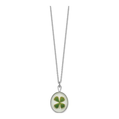 Real Four Leaf Clover Necklace, 20 in Silver Chain – view 2