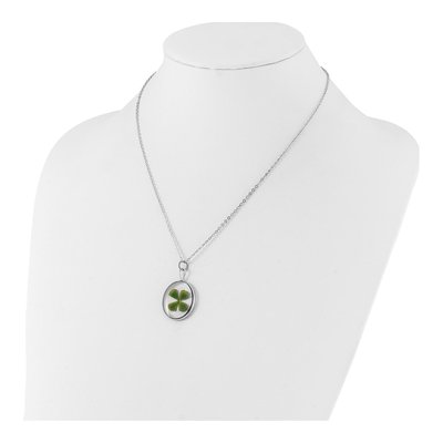 Real Four Leaf Clover Necklace, 20 in Silver Chain – view 4