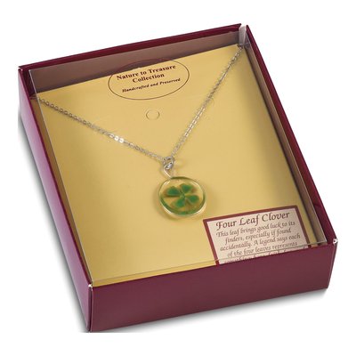 Real Four Leaf Clover Necklace, 20 in Silver Chain – view 5