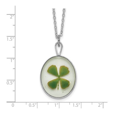 Real Four Leaf Clover Necklace, 20 in Silver Chain – view 6