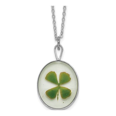 Real Four Leaf Clover Necklace, 20 in Silver Chain