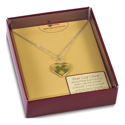 Real Four Leaf Clover Heart Necklace, 20 in Silver-Plated – view 5