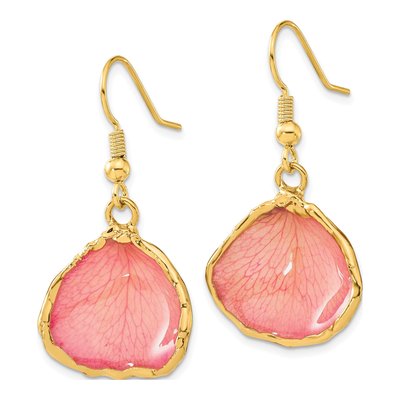 Real Rose Petal Gold-tone Dangle Earrings – view 2