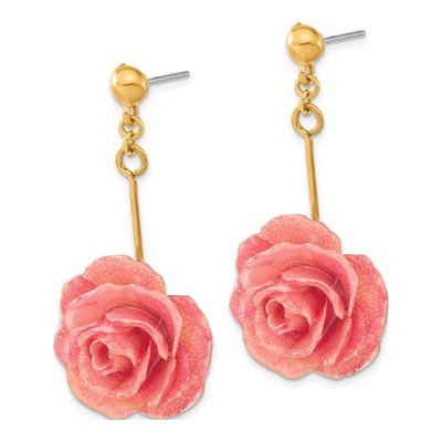 Fashion Lacquer Dipped Pink Real Rose Gold-Tone Dangle Post Earrings – view 2