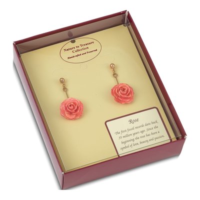 Fashion Lacquer Dipped Pink Real Rose Gold-Tone Dangle Post Earrings – view 4