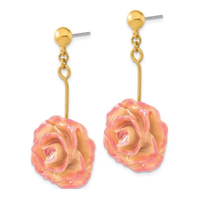 Real Rose Dangle Post Earrings, Cream & Fuchsia – view 2