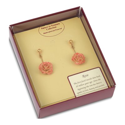 Real Rose Dangle Post Earrings, Cream & Fuchsia – view 4