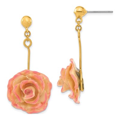 Real Rose Dangle Post Earrings, Cream & Fuchsia