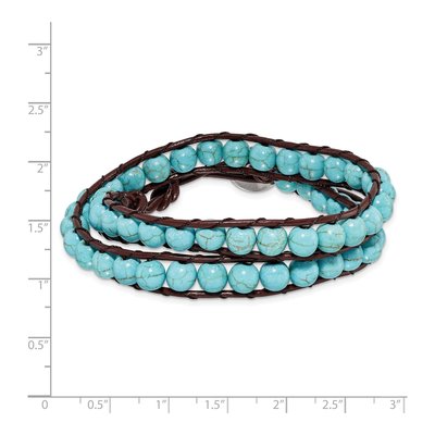 Stainless Steel Turquoise Leather Wrap Bracelet – view 2