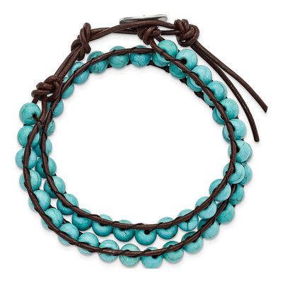 Stainless Steel Turquoise Leather Wrap Bracelet – view 3