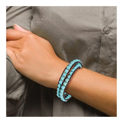 Stainless Steel Turquoise Leather Wrap Bracelet – view 4