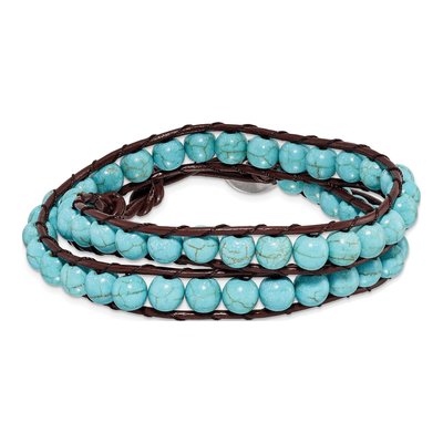 Stainless Steel Turquoise Leather Wrap Bracelet