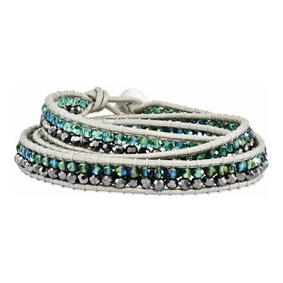 Green AB & Grey Crystal Leather Wrap Bracelet