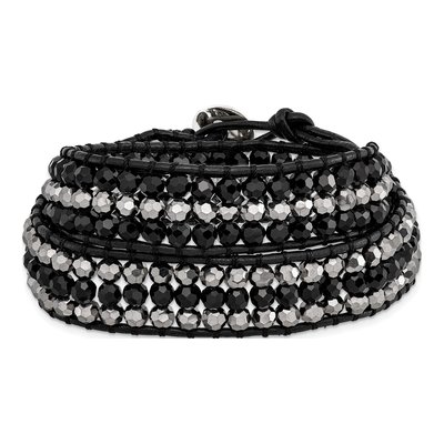 Black Crystal & Leather Multi-Wrap Bracelet