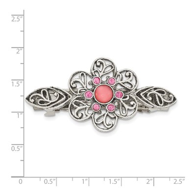 1928 Silver-Tone Pink Crystal Filigree Barrette – view 3