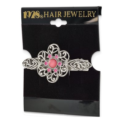 1928 Silver-Tone Pink Crystal Filigree Barrette – view 4