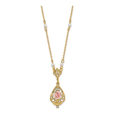 1928 Jewelry Gold-tone Rose & Simulated Pearl Teardrop Necklace – view 2