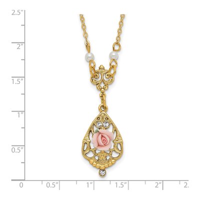 1928 Jewelry Gold-tone Rose & Simulated Pearl Teardrop Necklace – view 3