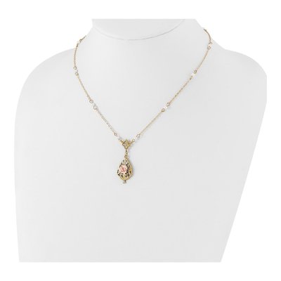 1928 Jewelry Gold-tone Rose & Simulated Pearl Teardrop Necklace – view 4