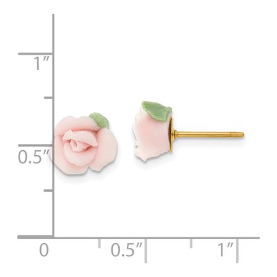 1928 Jewelry Gold-tone Pink Porcelain Rose Earrings – view 3