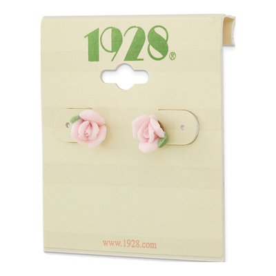 1928 Jewelry Gold-tone Pink Porcelain Rose Earrings – view 4