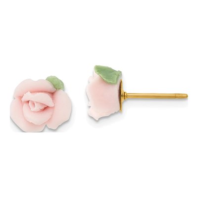 1928 Jewelry Gold-tone Pink Porcelain Rose Earrings
