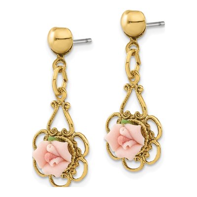 1928 Jewelry Gold-tone Pink Rose Filigree Earrings – view 2