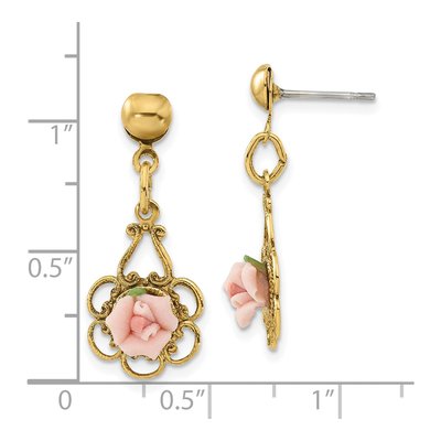 1928 Jewelry Gold-tone Pink Rose Filigree Earrings – view 3