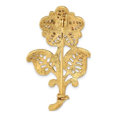 1928 Gold-tone Pink Rose Crystal Flower Pin Brooch – view 4