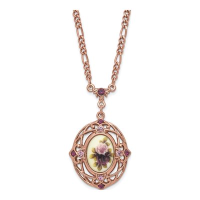 1928 Rose-Tone 28" Necklace w/ Purple Crystals – view 2
