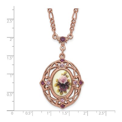 1928 Rose-Tone 28" Necklace w/ Purple Crystals – view 3
