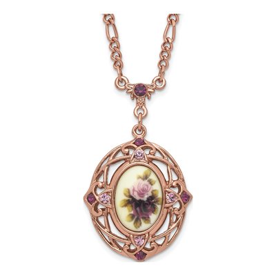 1928 Rose-Tone 28" Necklace w/ Purple Crystals