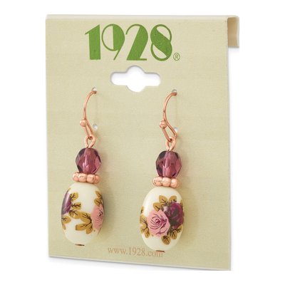 1928 Rose-tone Purple Crystal Dangle Earrings – view 4