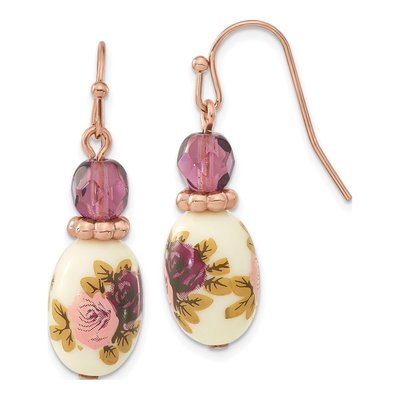 1928 Rose-tone Purple Crystal Dangle Earrings