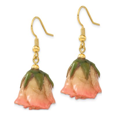 Real Rose Dangle Earrings, Cream & Pink Lacquer Finish – view 2
