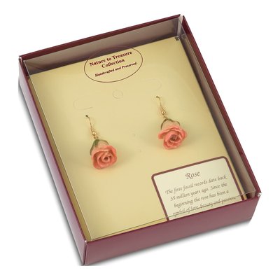 Real Rose Dangle Earrings, Cream & Pink Lacquer Finish – view 4