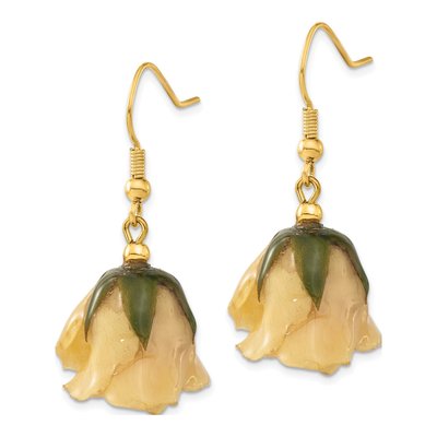Lacquer-Dipped White Rose Dangle Earrings – view 2