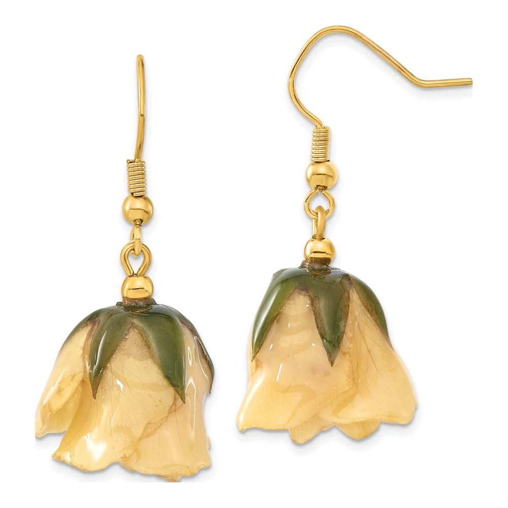 Lacquer-Dipped White Rose Dangle Earrings