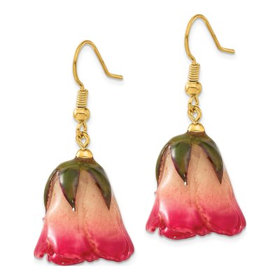 Real Rosebud Gold-tone Dangle Earrings, Pair – view 2
