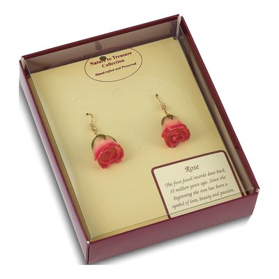Real Rosebud Gold-tone Dangle Earrings, Pair – view 4