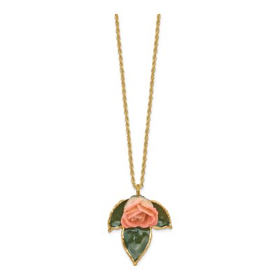 Real Rose & Leaf Pendant Necklace, Gold-tone, 20 in – view 2
