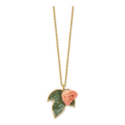 Real Rose & Leaf Pendant Necklace, Gold-tone, 20 in – view 5