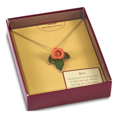 Real Rose & Leaf Pendant Necklace, Gold-tone, 20 in – view 6